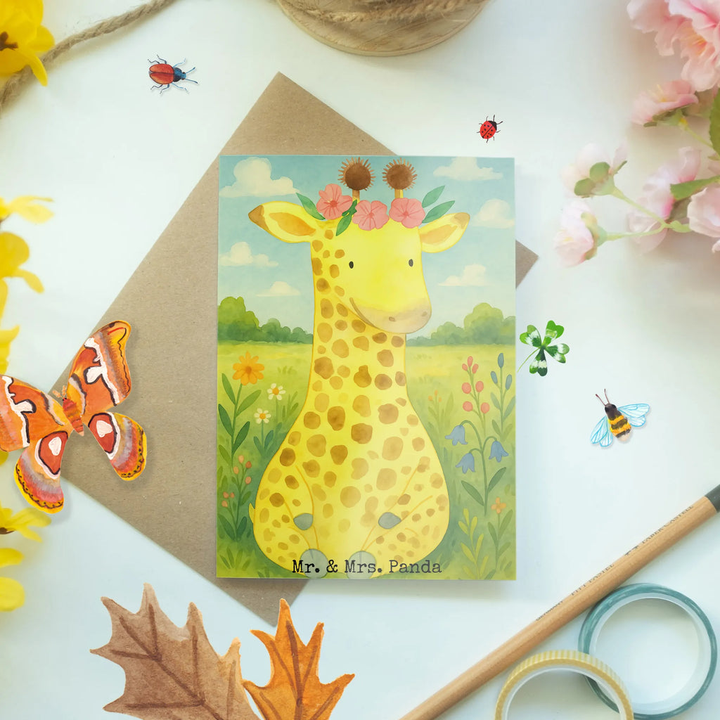 Grußkarte Giraffe Blumenkranz Design Grußkarte, Klappkarte, Einladungskarte, Glückwunschkarte, Hochzeitskarte, Geburtstagskarte, Karte, Ansichtskarten, Afrika, Wildtiere, Giraffe, Blumenkranz, Abenteurer, Selbstliebe, Freundin