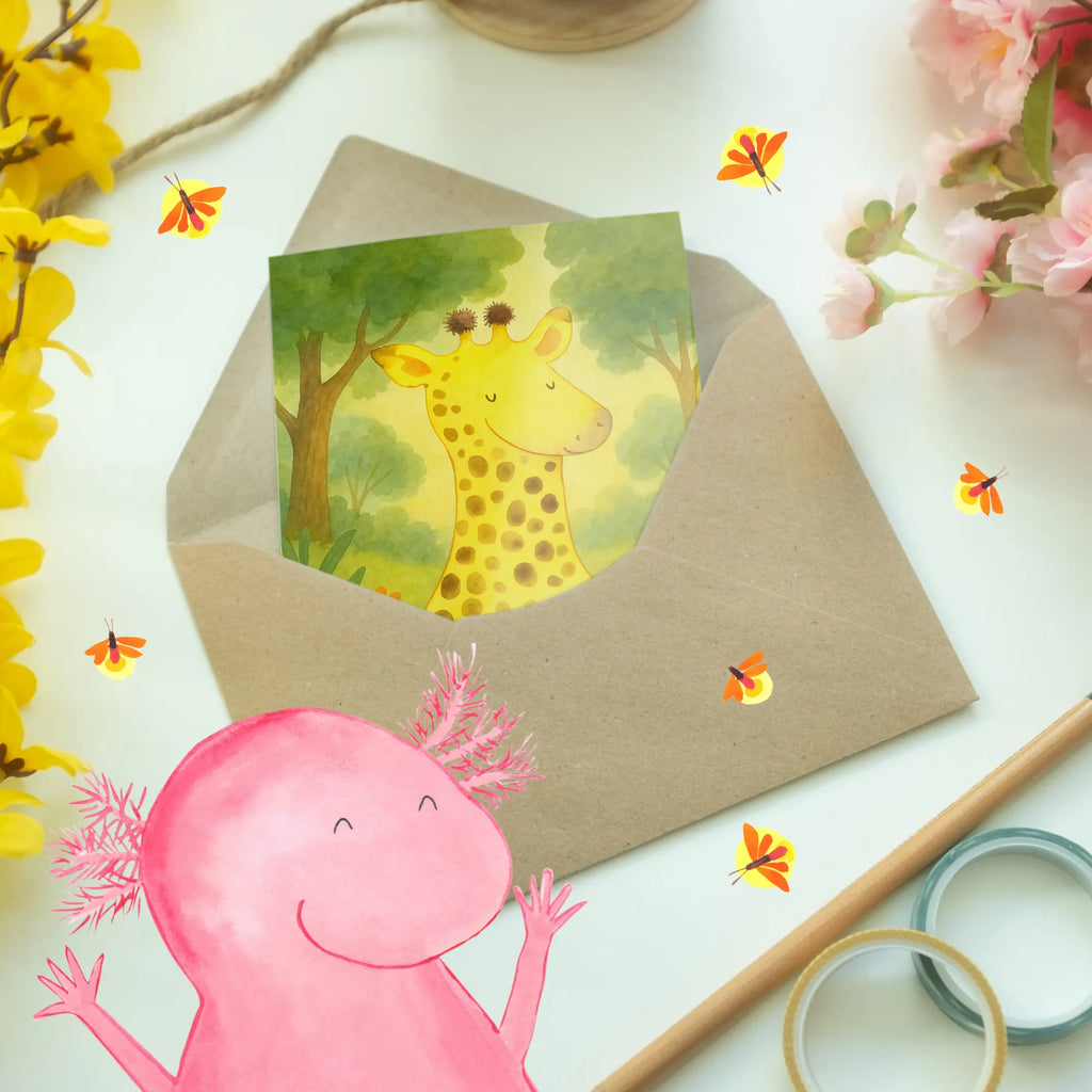 Grußkarte Giraffe Zufrieden Design Grußkarte, Klappkarte, Einladungskarte, Glückwunschkarte, Hochzeitskarte, Geburtstagskarte, Karte, Ansichtskarten, Afrika, Wildtiere, Giraffe, Zufrieden, Glück, Abenteuer