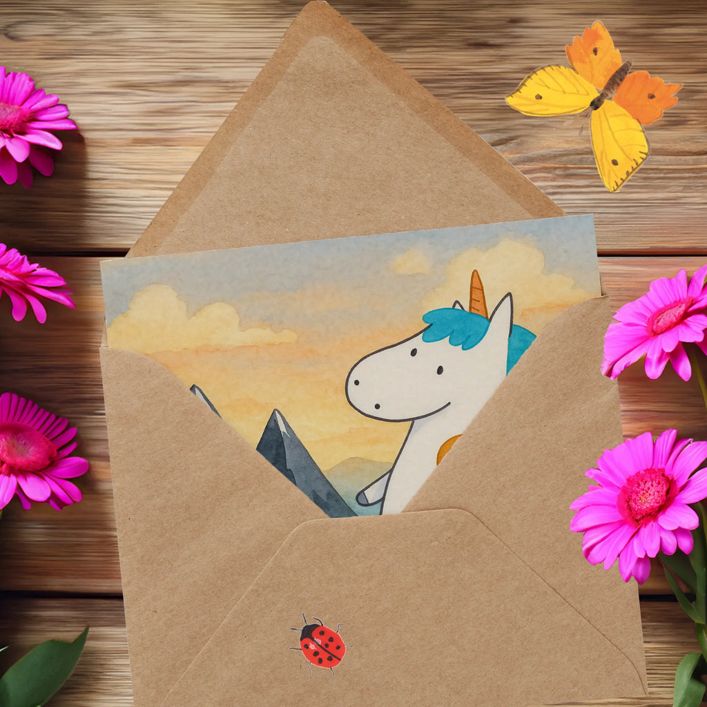 Deluxe Card unicorn climber Design Karte, Grußkarte, Klappkarte, Einladungskarte, Glückwunschkarte, Hochzeitskarte, Geburtstagskarte, Hochwertige Grußkarte, Hochwertige Klappkarte, Einhorn, Einhörner, Einhorn Deko, Unicorn, Bergsteiger, Abenteuer, Berge, Abenteurer, Weltenbummler, Weltreise, Reisen, Urlaub, Entdecker