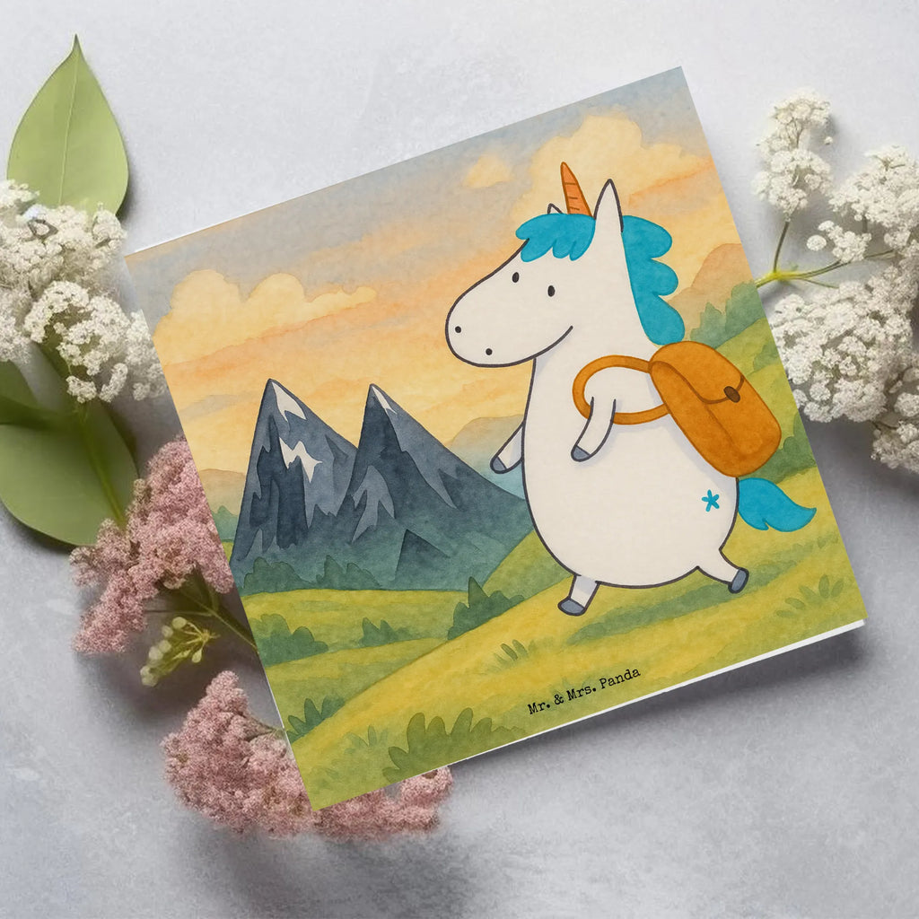 Deluxe Card unicorn climber Design Karte, Grußkarte, Klappkarte, Einladungskarte, Glückwunschkarte, Hochzeitskarte, Geburtstagskarte, Hochwertige Grußkarte, Hochwertige Klappkarte, Einhorn, Einhörner, Einhorn Deko, Unicorn, Bergsteiger, Abenteuer, Berge, Abenteurer, Weltenbummler, Weltreise, Reisen, Urlaub, Entdecker