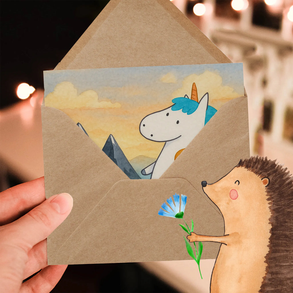 Deluxe Card unicorn climber Design Karte, Grußkarte, Klappkarte, Einladungskarte, Glückwunschkarte, Hochzeitskarte, Geburtstagskarte, Hochwertige Grußkarte, Hochwertige Klappkarte, Einhorn, Einhörner, Einhorn Deko, Unicorn, Bergsteiger, Abenteuer, Berge, Abenteurer, Weltenbummler, Weltreise, Reisen, Urlaub, Entdecker