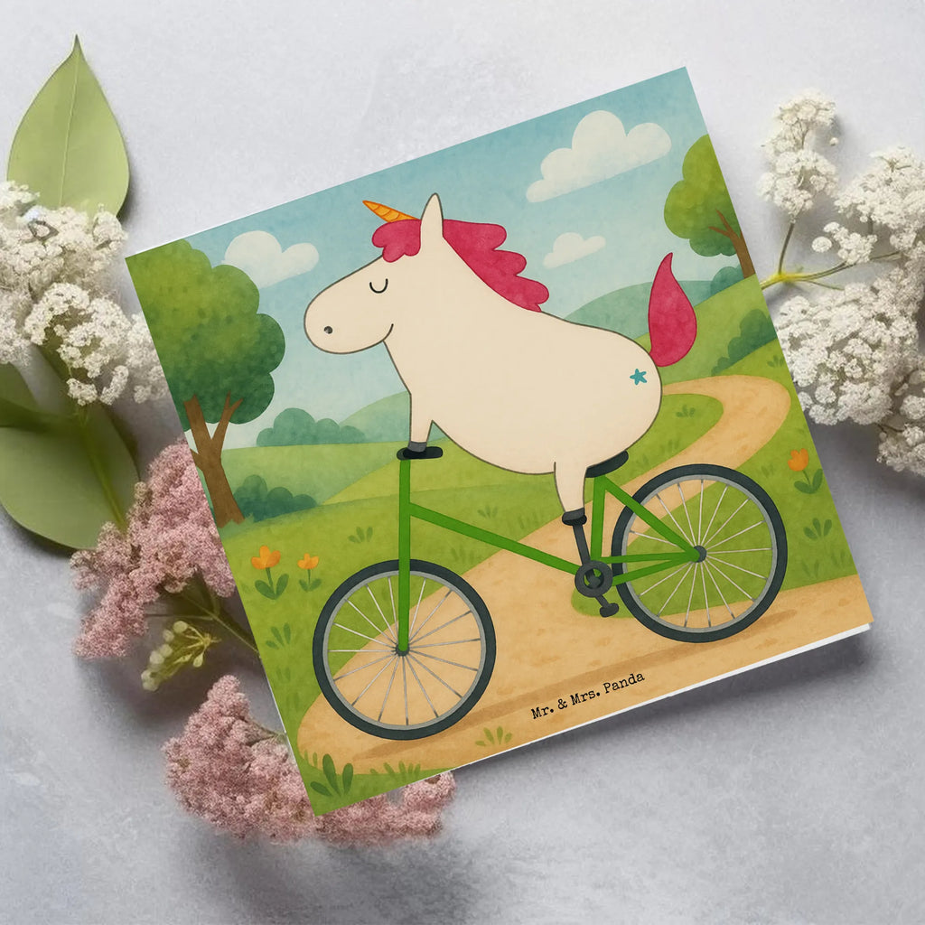 Deluxe Card unicorn cyclist Design Karte, Grußkarte, Klappkarte, Einladungskarte, Glückwunschkarte, Hochzeitskarte, Geburtstagskarte, Hochwertige Grußkarte, Hochwertige Klappkarte, Einhorn, Einhörner, Einhorn Deko, Unicorn, Radfahren, Radfahrer, Rad, Bike, Feenstaub, Konfetti, Luxusproblem, Kummer, Liebeskummer