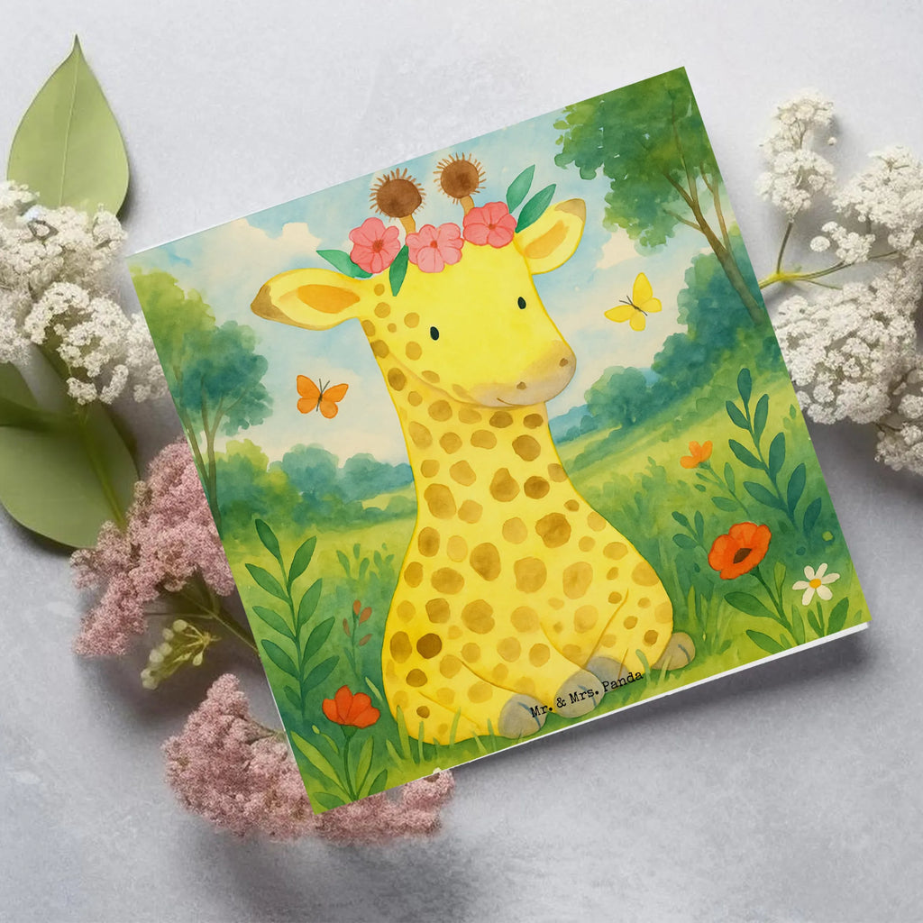 Deluxe Karte Giraffe Blumenkranz Design Karte, Grußkarte, Klappkarte, Einladungskarte, Glückwunschkarte, Hochzeitskarte, Geburtstagskarte, Hochwertige Grußkarte, Hochwertige Klappkarte, Afrika, Wildtiere, Giraffe, Blumenkranz, Abenteurer, Selbstliebe, Freundin