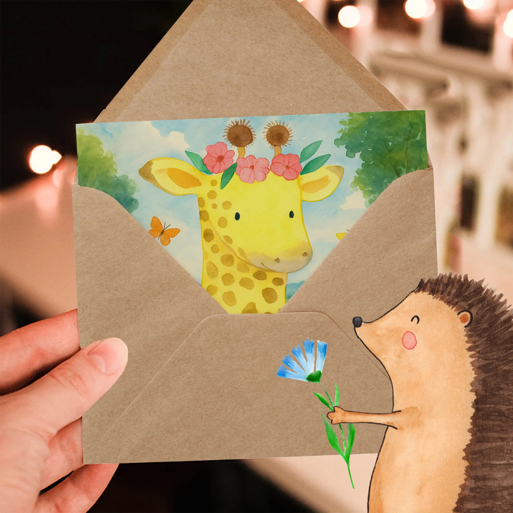 Deluxe Karte Giraffe Blumenkranz Design Karte, Grußkarte, Klappkarte, Einladungskarte, Glückwunschkarte, Hochzeitskarte, Geburtstagskarte, Hochwertige Grußkarte, Hochwertige Klappkarte, Afrika, Wildtiere, Giraffe, Blumenkranz, Abenteurer, Selbstliebe, Freundin