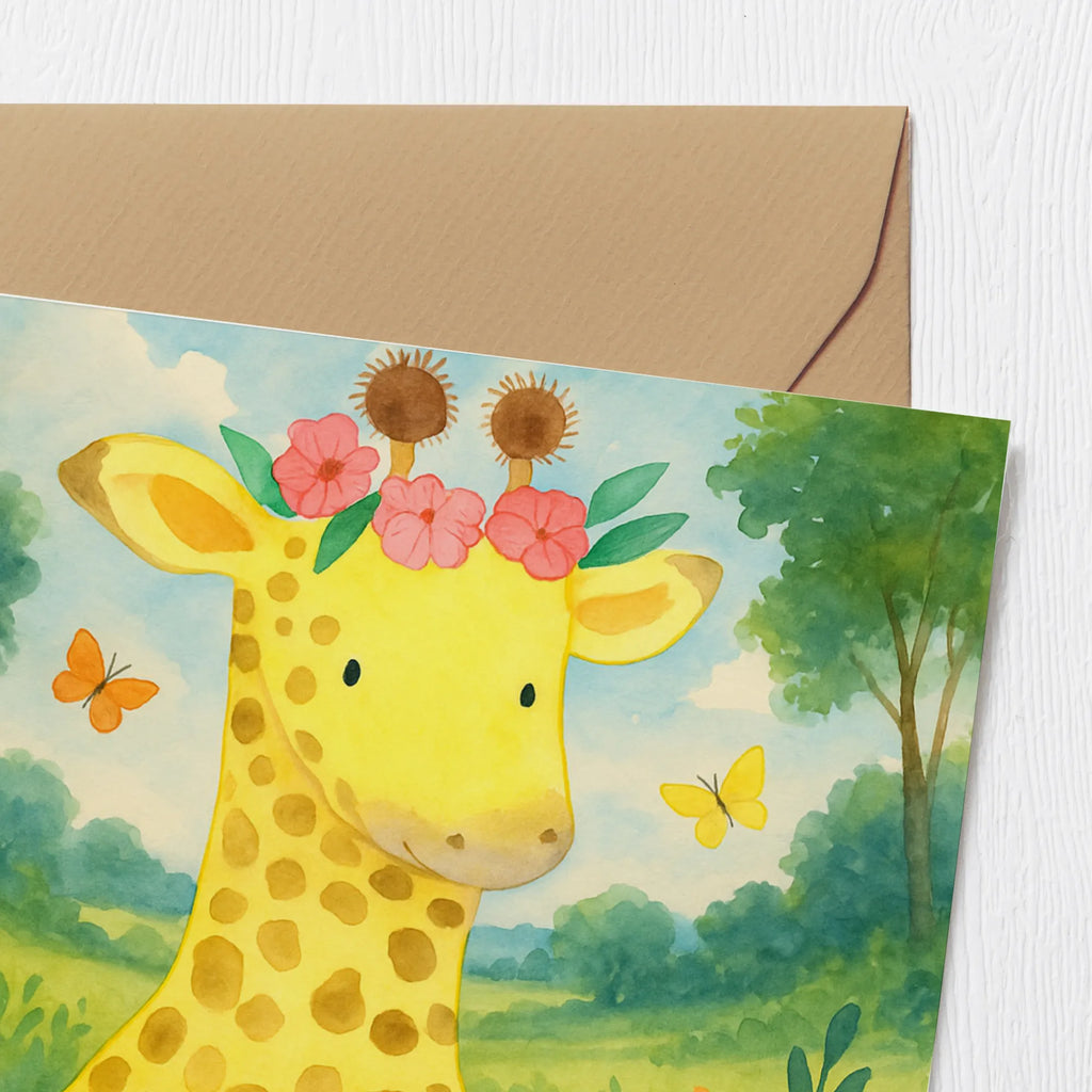 Deluxe Karte Giraffe Blumenkranz Design Karte, Grußkarte, Klappkarte, Einladungskarte, Glückwunschkarte, Hochzeitskarte, Geburtstagskarte, Hochwertige Grußkarte, Hochwertige Klappkarte, Afrika, Wildtiere, Giraffe, Blumenkranz, Abenteurer, Selbstliebe, Freundin