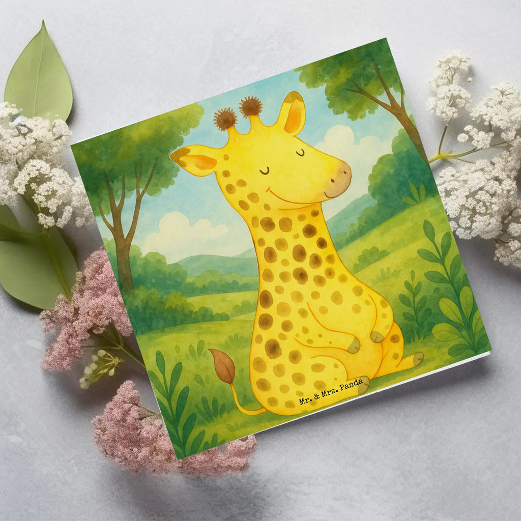 Deluxe Card giraffe Satisfied Design Karte, Grußkarte, Klappkarte, Einladungskarte, Glückwunschkarte, Hochzeitskarte, Geburtstagskarte, Hochwertige Grußkarte, Hochwertige Klappkarte, Afrika, Wildtiere, Giraffe, Zufrieden, Glück, Abenteuer
