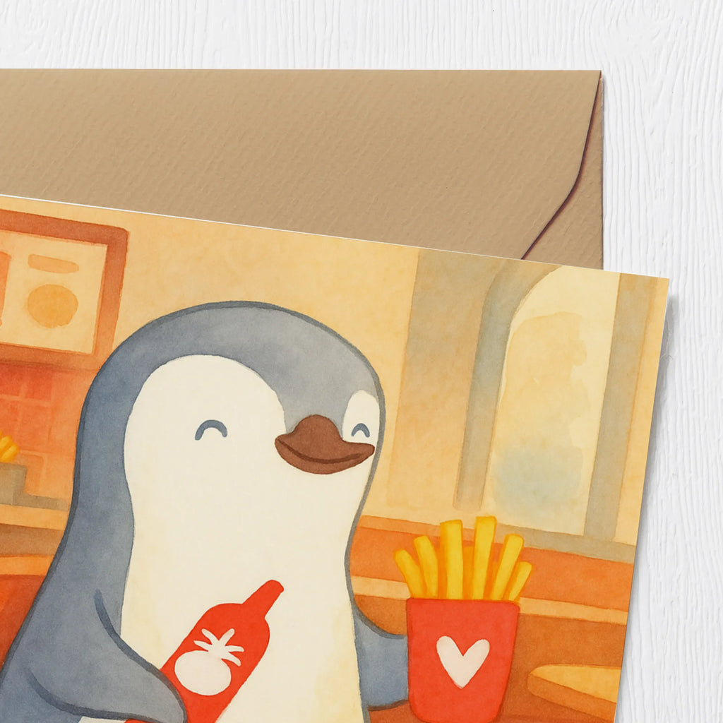 Deluxe Card penguin French fries Design Karte, Grußkarte, Klappkarte, Einladungskarte, Glückwunschkarte, Hochzeitskarte, Geburtstagskarte, Hochwertige Grußkarte, Hochwertige Klappkarte, Liebe, Partner, Freund, Freundin, Ehemann, Ehefrau, Heiraten, Verlobung, Heiratsantrag, Liebesgeschenk, Jahrestag, Hocheitstag, Valentinstag, Geschenk für Frauen, Hochzeitstag, Mitbringsel, Geschenk für Freundin, Geschenk für Partner, Liebesbeweis, für Männer, für Ehemann