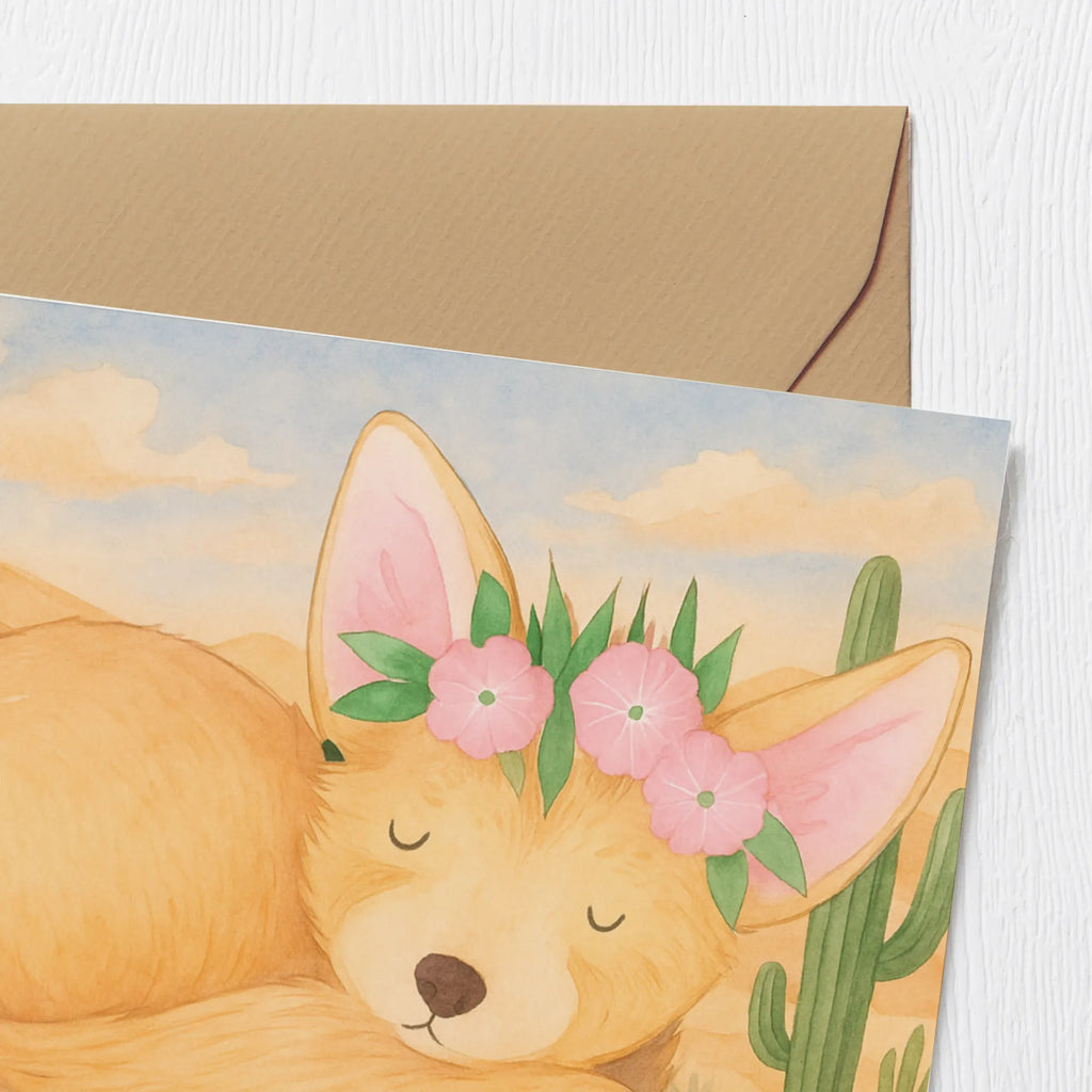 Deluxe Karte Wüstenfuchs Blumen Design Karte, Grußkarte, Klappkarte, Einladungskarte, Glückwunschkarte, Hochzeitskarte, Geburtstagskarte, Hochwertige Grußkarte, Hochwertige Klappkarte, Afrika, Wildtiere, Wüste, Wüstenfuchs, Blumen, Blumenkranz, Glücklich