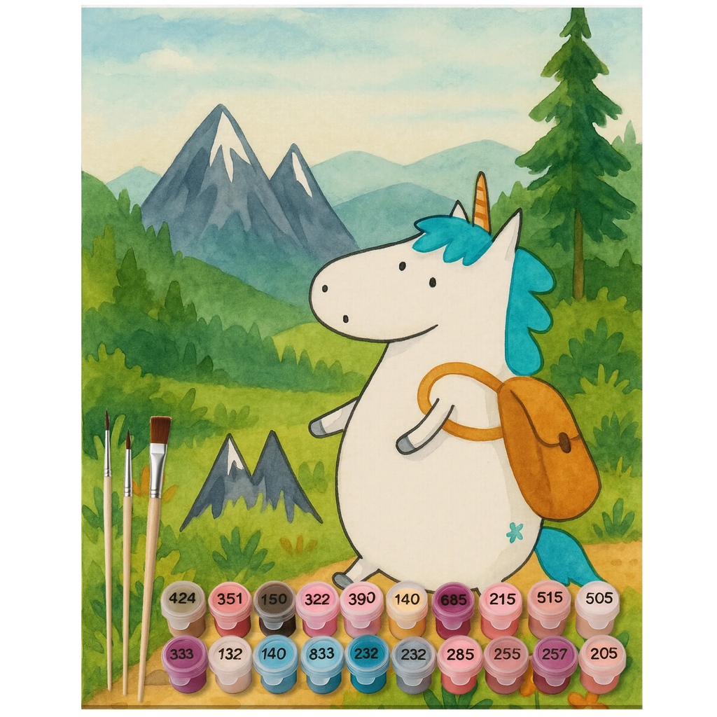 Paint by Numbers unicorn climber Design Künstler, Bastelidee, Kunstwerk, Kreativität, Ausmalbild, Baseln, DIY, Malen nach Zahlen, Malen, Einhorn, Einhörner, Einhorn Deko, Unicorn, Reisen, Entdecker, Berge, Urlaub, Bergsteiger, Abenteuer, Weltreise, Weltenbummler, Abenteurer