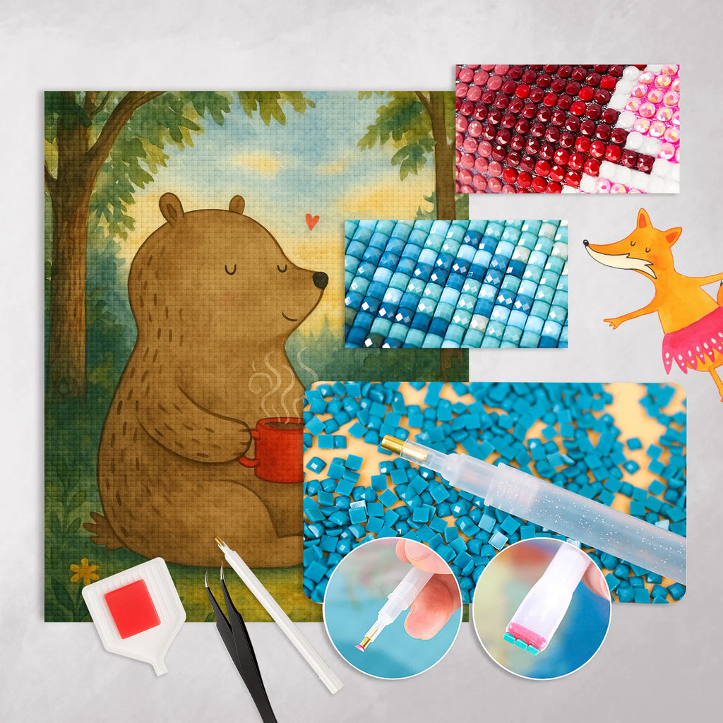 Diamond Painting bear Coffee Design bear, teddy, teddy bear, cuddly toy, good morning, motivation, coffee, save the world, bears, conquer the world, morning routine