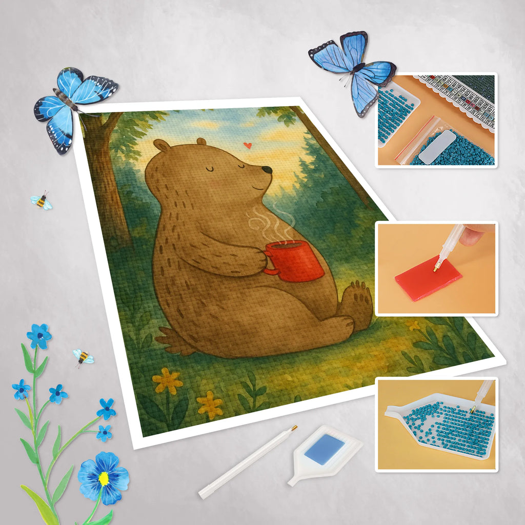 Diamond Painting bear Coffee Design bear, teddy, teddy bear, cuddly toy, good morning, motivation, coffee, save the world, bears, conquer the world, morning routine