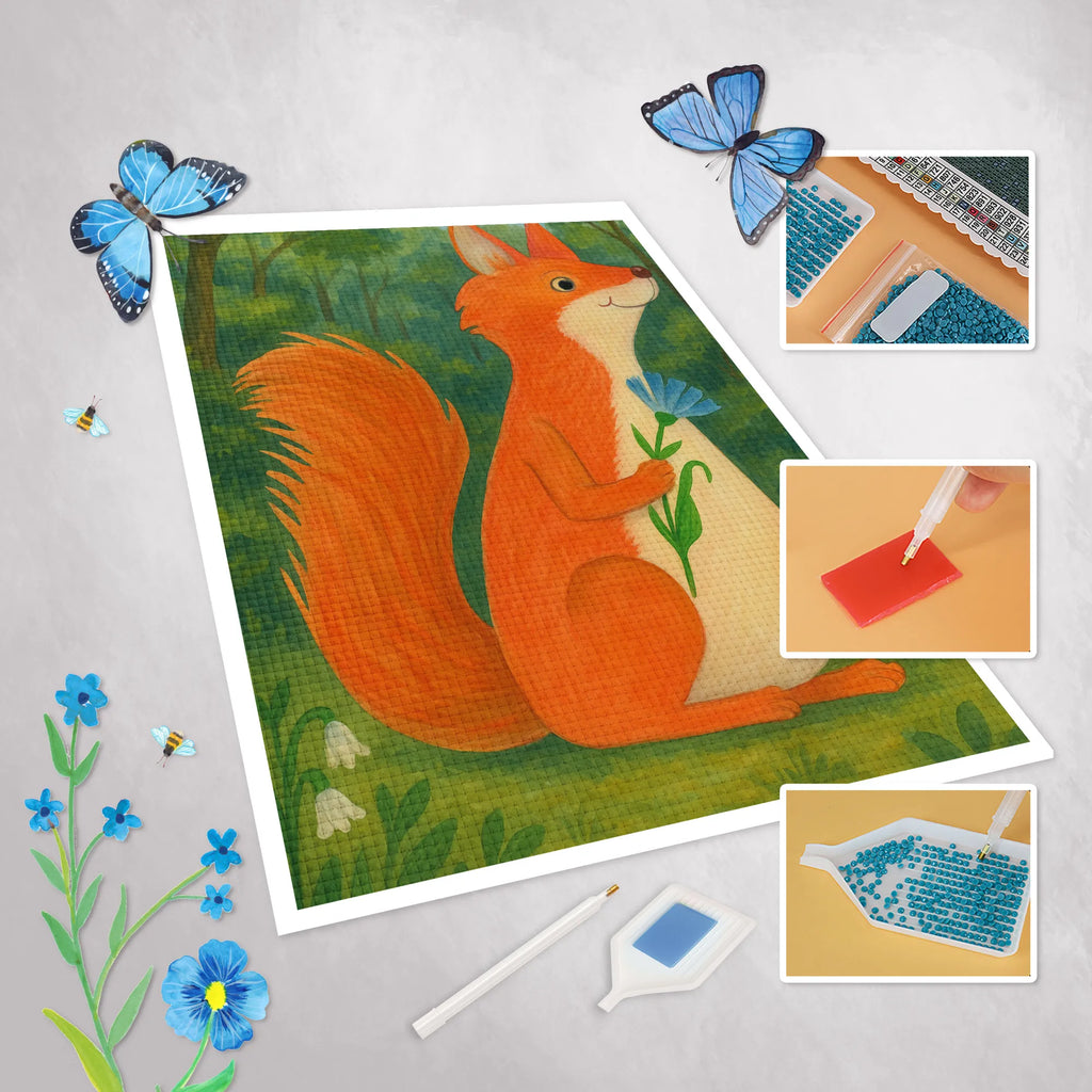 Diamond Painting Squirrel flower Design small animals, cute, funny, cute animal motives, hand drawn, small world, funny sayings, good mood, happy, gifts, gift ideas, special gifts, animal lover, card, saying decoration, laughter, Squirrel, squirrel, happy saying, fun, motivation sayings, positive saying, motivation pictures
