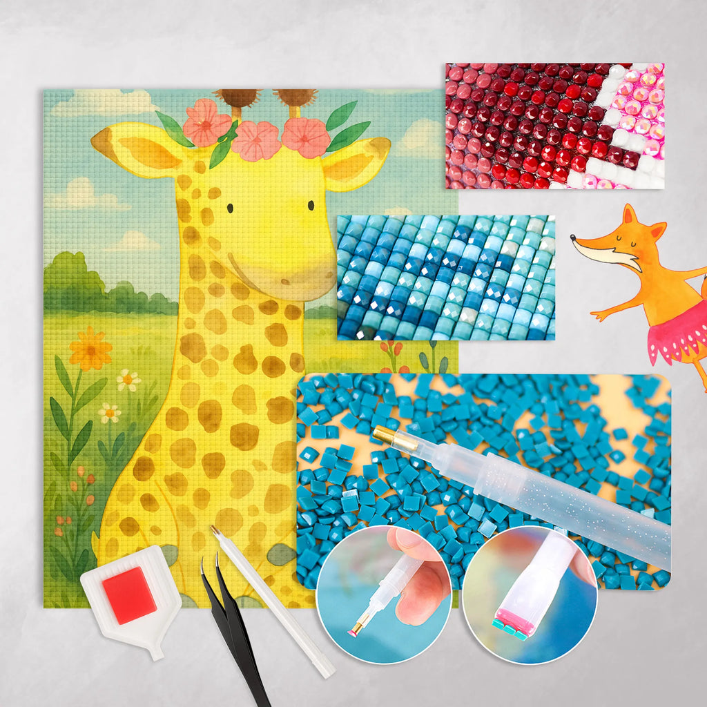Diamond Painting Giraffe Blumenkranz Design Kreativität, Kristallbild, Diamond Painting, DIY, Afrika, Wildtiere, Blumenkranz, Selbstliebe, Freundin, Giraffe, Abenteurer