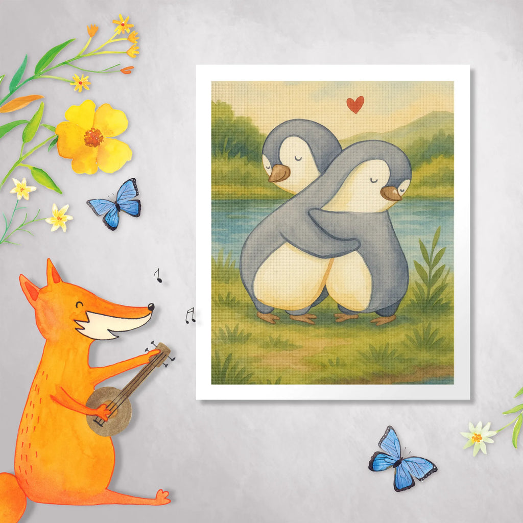 Obraz diamentowy Pingwiny Przytulanie Design Miłość, partner, przyjaciel, przyjaciółka, mąż, żona, wesele, zaręczyny, prośba o rękę, prezent miłosny, rocznica, dzień ślubu