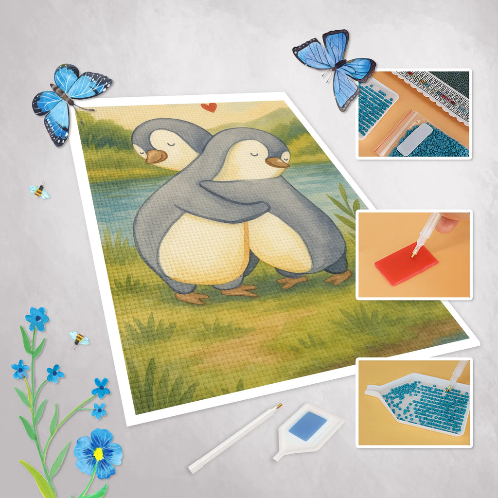 Obraz diamentowy Pingwiny Przytulanie Design Miłość, partner, przyjaciel, przyjaciółka, mąż, żona, wesele, zaręczyny, prośba o rękę, prezent miłosny, rocznica, dzień ślubu