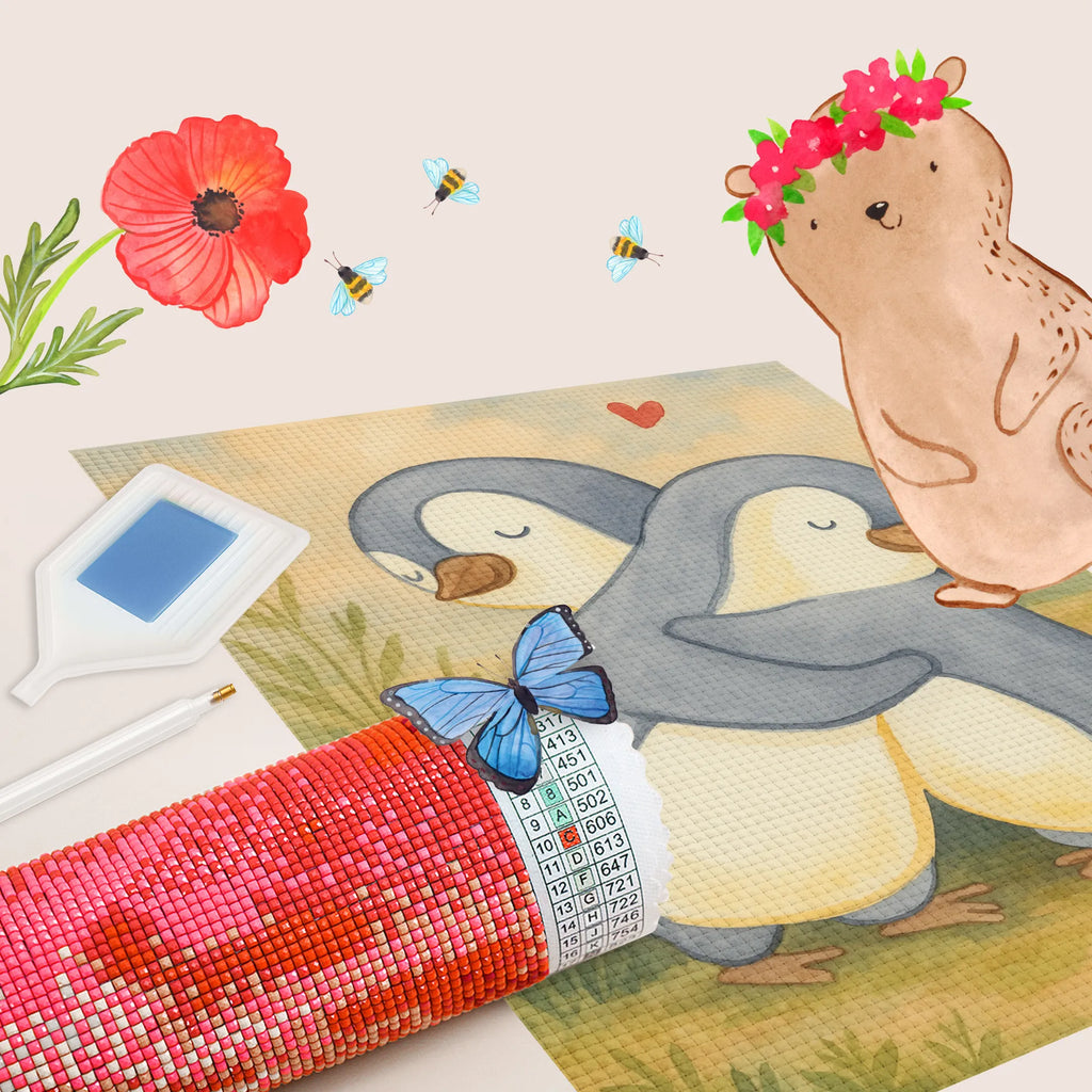 Obraz diamentowy pingwiny Przytulanie Design Miłość, partner, przyjaciel, przyjaciółka, mąż, żona, wesele, zaręczyny, prośba o rękę, prezent miłosny, rocznica, dzień ślubu