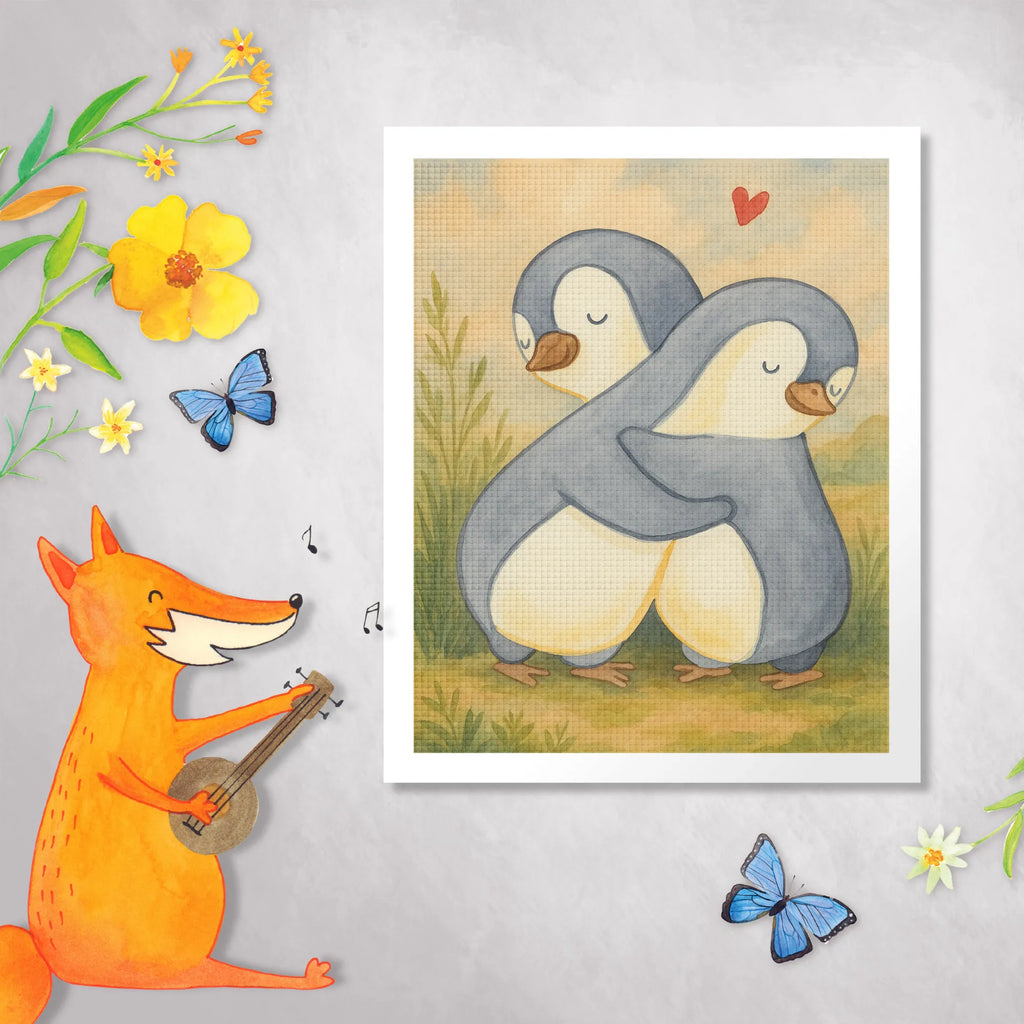 Obraz diamentowy pingwiny Przytulanie Design Miłość, partner, przyjaciel, przyjaciółka, mąż, żona, wesele, zaręczyny, prośba o rękę, prezent miłosny, rocznica, dzień ślubu