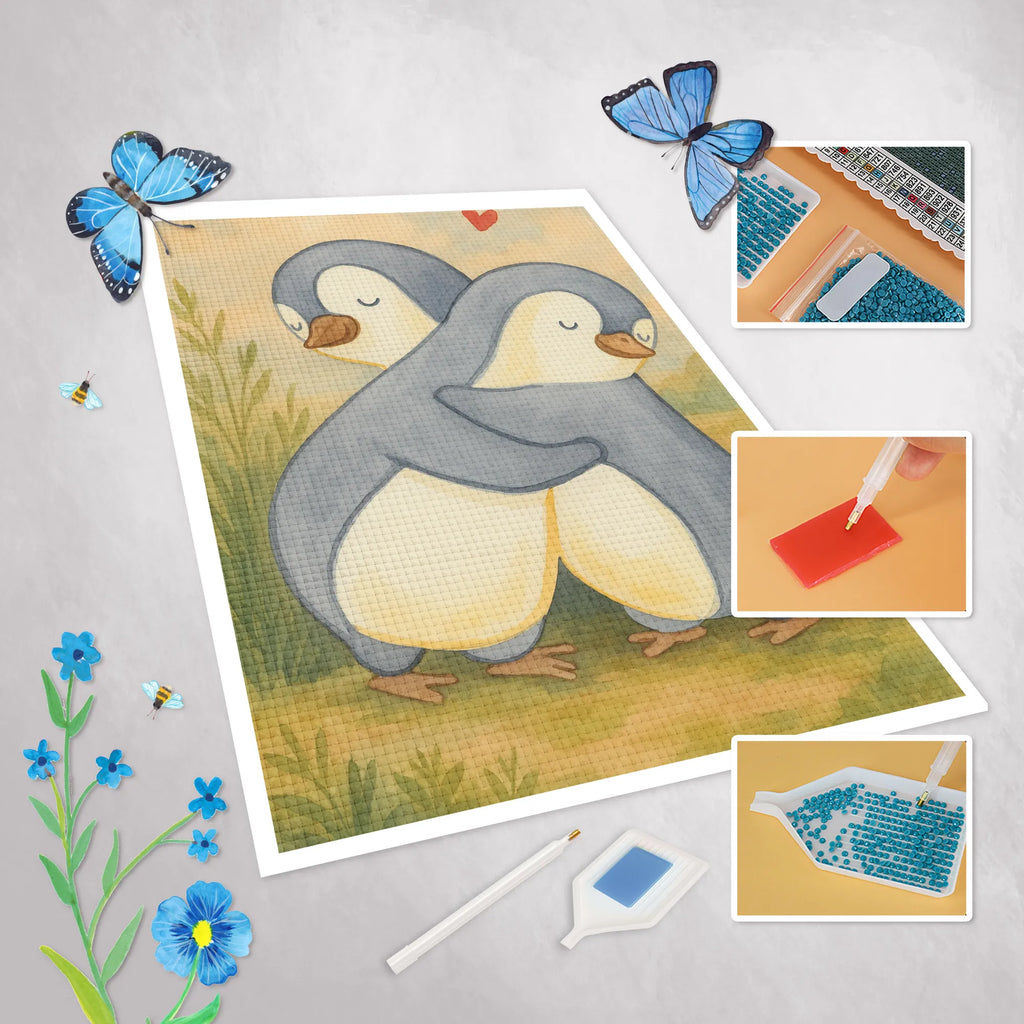 Obraz diamentowy pingwiny Przytulanie Design Miłość, partner, przyjaciel, przyjaciółka, mąż, żona, wesele, zaręczyny, prośba o rękę, prezent miłosny, rocznica, dzień ślubu