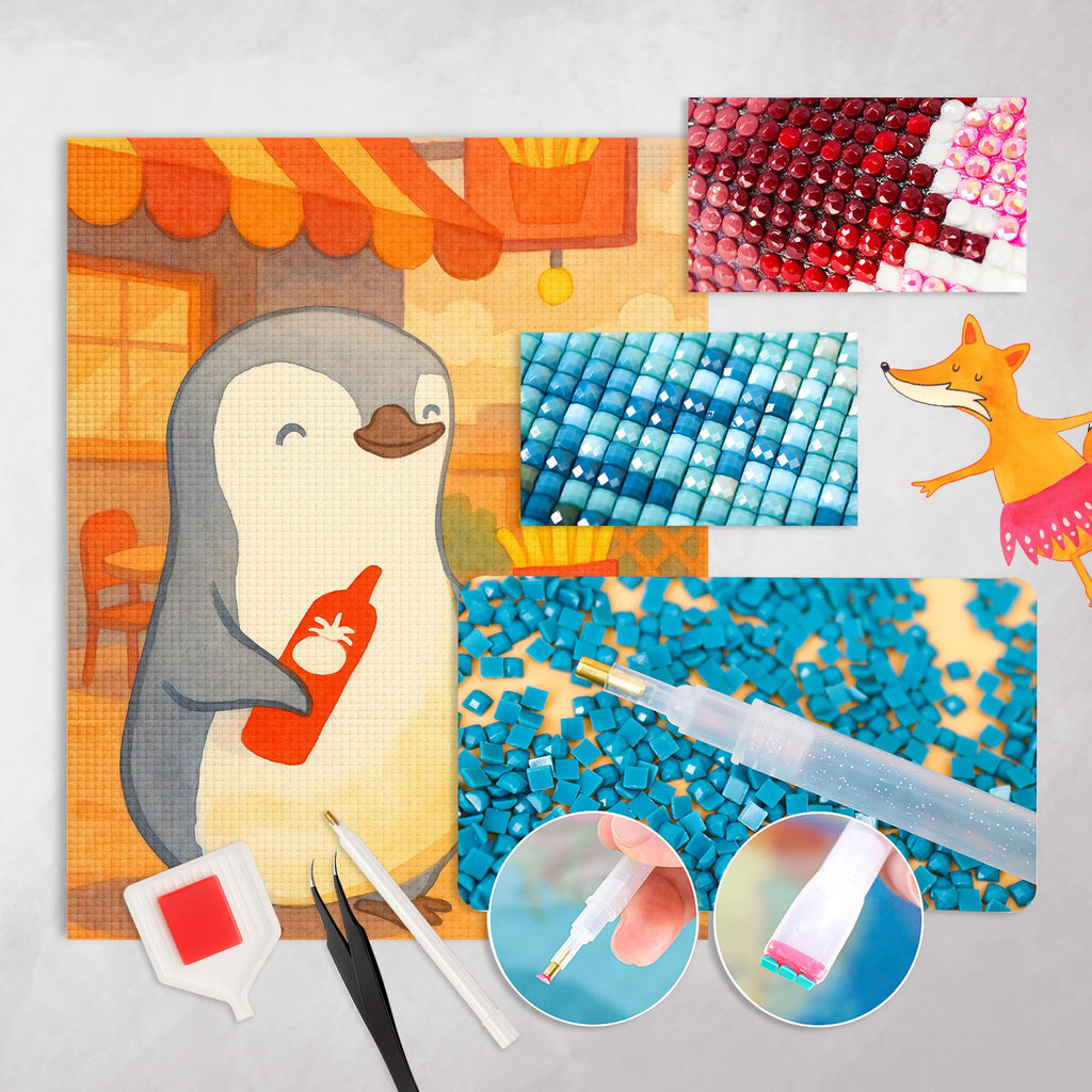 Diamond Painting penguin French fries Design Love, Loving, Two, Together, Marriage, Engagement, Proposal of marriage, Love gift, gift for her, gift for him, anniversary gift, Valentine&#39;s Day Gift for Women Love Gift Anniversary Wedding Anniversary Party Favor Gift for Girlfriend Gift for Partner Boyfriend Gift Token of Love for Men for Husband