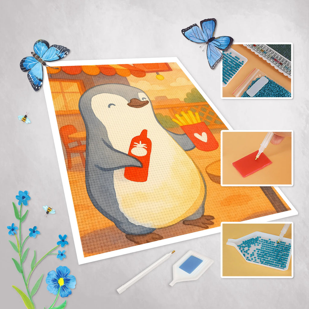 Diamond Painting penguin French fries Design Love, Loving, Two, Together, Marriage, Engagement, Proposal of marriage, Love gift, gift for her, gift for him, anniversary gift, Valentine&#39;s Day Gift for Women Love Gift Anniversary Wedding Anniversary Party Favor Gift for Girlfriend Gift for Partner Boyfriend Gift Token of Love for Men for Husband