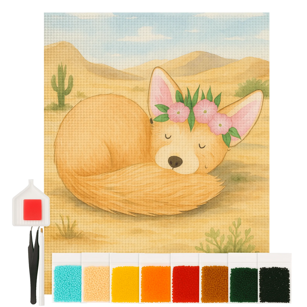 Diamond Painting desert fox Flower Design DIY, Kreativität, Diamond Painting, Kristallbild, Afrika, Wildtiere, Wüste, Glücklich, Blumen, Blumenkranz, Wüstenfuchs