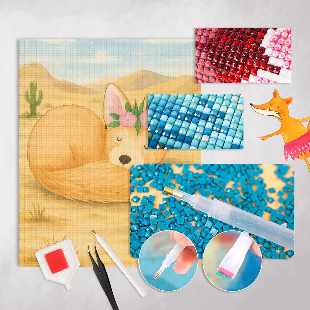 Diamond Painting desert fox Flower Design DIY, Kreativität, Diamond Painting, Kristallbild, Afrika, Wildtiere, Wüste, Glücklich, Blumen, Blumenkranz, Wüstenfuchs