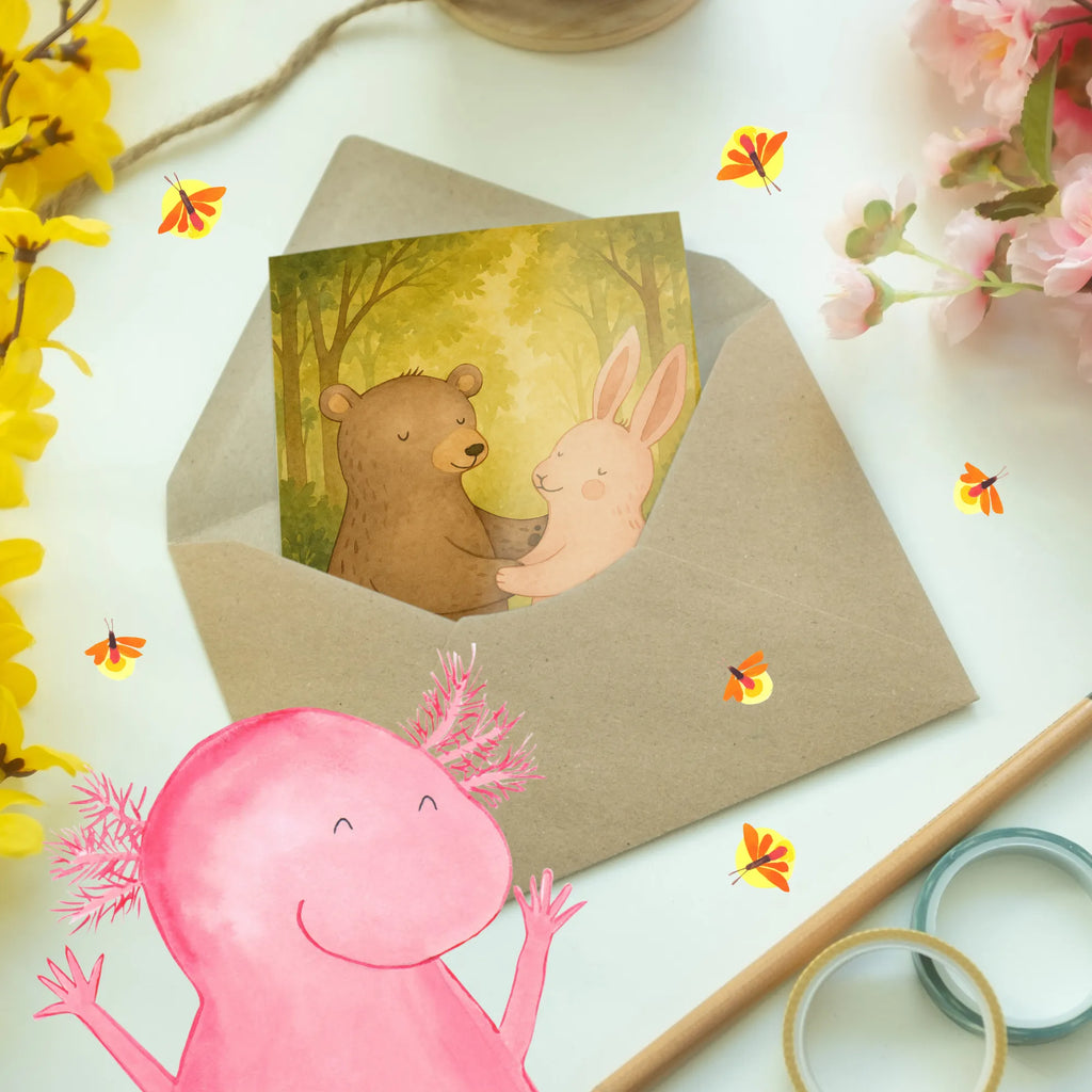 Greetings card bear and rabbit Embrace Design Grußkarte, Klappkarte, Einladungskarte, Glückwunschkarte, Hochzeitskarte, Geburtstagskarte, Karte, Ansichtskarten, Liebe, Partner, Freund, Freundin, Ehemann, Ehefrau, Heiraten, Verlobung, Heiratsantrag, Liebesgeschenk, Jahrestag, Hocheitstag, Freunde, bester Freund, Hase, Bär, Bärchen, best friends