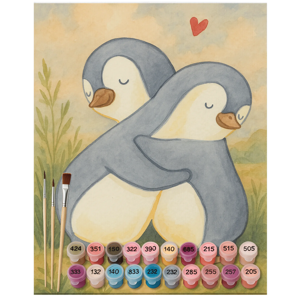 Malowanie według numerów pingwiny Przytulanie Design Miłość, partner, przyjaciel, przyjaciółka, mąż, żona, wesele, zaręczyny, prośba o rękę, prezent miłosny, rocznica, dzień ślubu