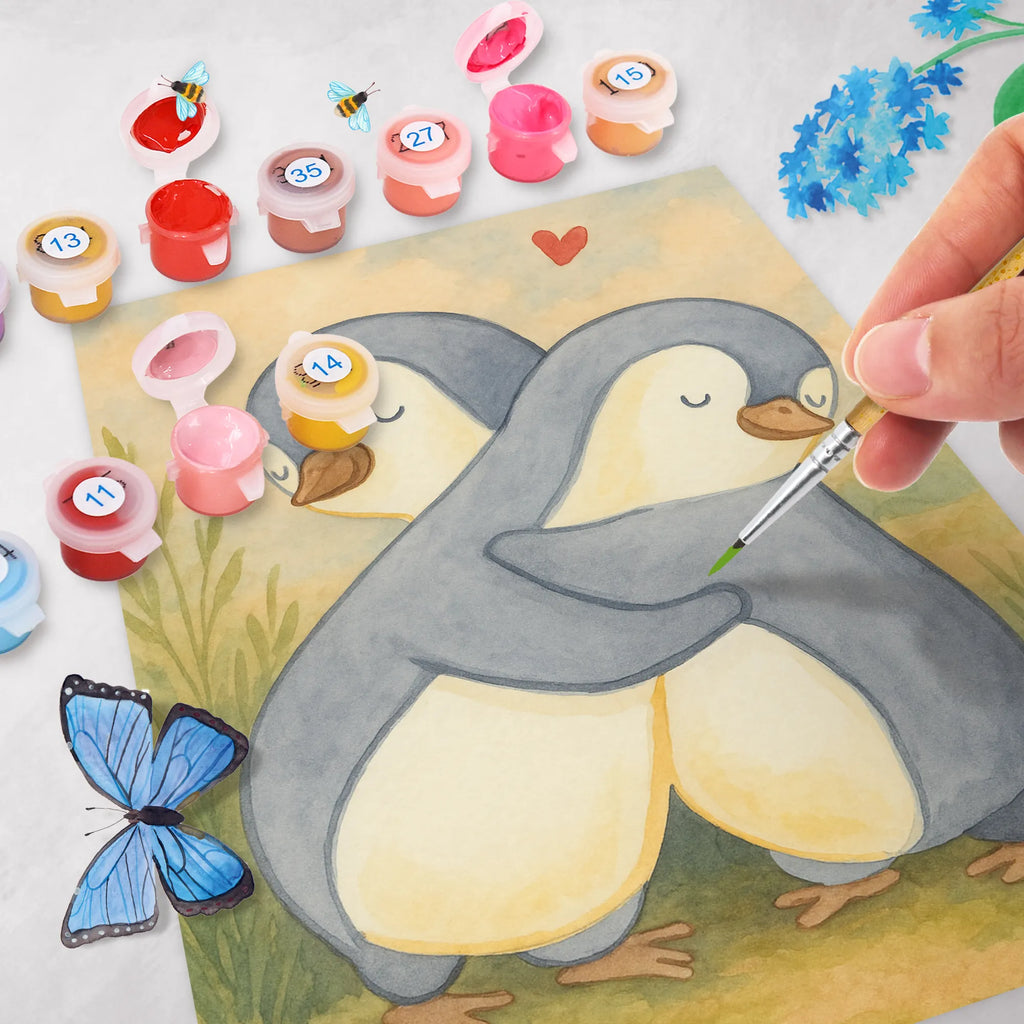 Malowanie według numerów pingwiny Przytulanie Design Miłość, partner, przyjaciel, przyjaciółka, mąż, żona, wesele, zaręczyny, prośba o rękę, prezent miłosny, rocznica, dzień ślubu