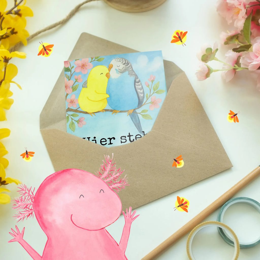 Personalisierte Grußkarte Wellensittich Liebe Design Grußkarte als Geldgeschenk, Personalisiertere Klappkarte, Personalisierte Glückwunschkarte, Grußkarte selber drucken, Personalisierte Einladungskarte, Personalisierte Karte, Personalisierte Hochzeitskarte, Personalisierte Grußkarte, Personalisierte Geburtstagskarte, Grußkarte mit persönlichen Nachrichten, Grußkarte selbst gestalten, Grußkarten personalisiert, Grußkarte mit Namen, Liebe, Partner, Freund, Freundin, Ehemann, Ehefrau, Heiraten, Verlobung, Heiratsantrag, Liebesgeschenk, Jahrestag, Hocheitstag, Vögel, Vertrauen, Wellensittich, Kuscheln, Nähe