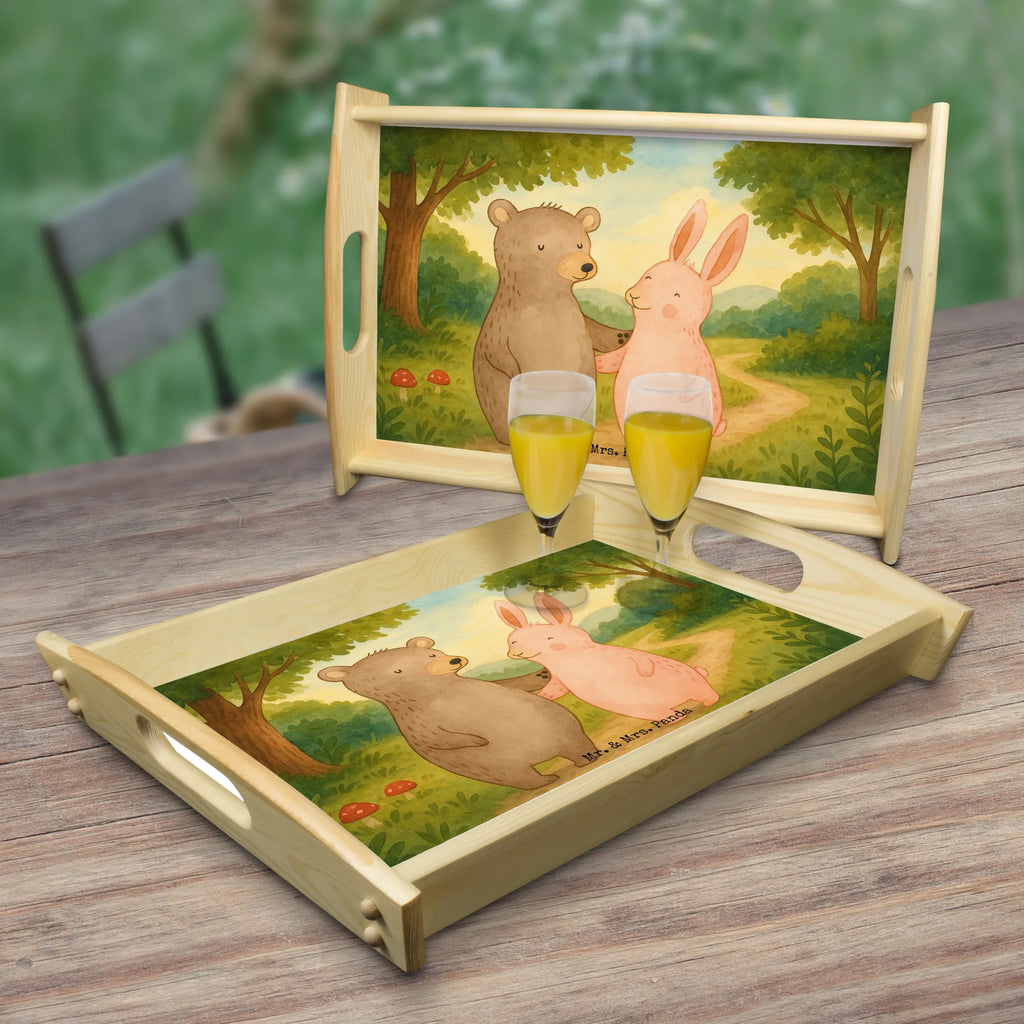 Serving tray bear and rabbit Embrace Design Tablett, Frühstückstablett, Küchentablett, Holztablett, Serviertablett, Dekotablett, Liebe, Partner, Freund, Freundin, Ehemann, Ehefrau, Heiraten, Verlobung, Heiratsantrag, Liebesgeschenk, Jahrestag, Hocheitstag, bester Freund, best friends, Bär, Hase, Freunde, Bärchen
