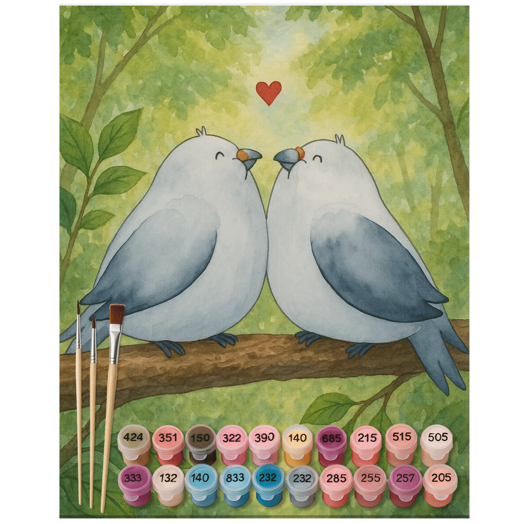 Paint by Numbers Turtledoves in love Design Malen nach Zahlen, DIY, Malen, Kunstwerk, Künstler, Bastelidee, Baseln, Kreativität, Ausmalbild, Liebe, Partner, Freund, Freundin, Ehemann, Ehefrau, Heiraten, Verlobung, Heiratsantrag, Liebesgeschenk, Jahrestag, Hocheitstag, Turteltäubchen, Turteltauben, Geschenk Hochzeit, Hochzeitstag, Tauben, Verlobt, Geschenk Freund, Geschenk Freundin, Verheiratet, Verliebt, Liebesbeweis