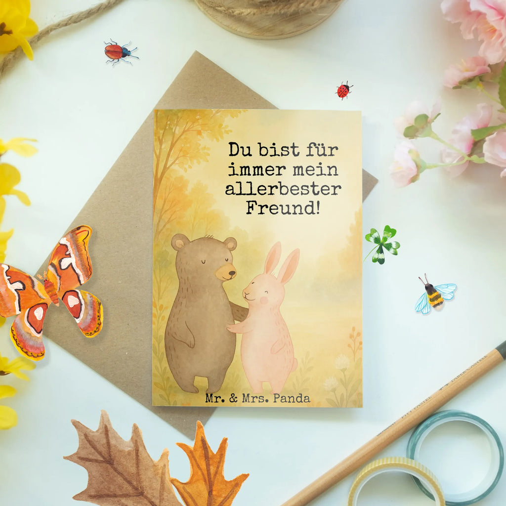 Greetings card bear and rabbit Embrace Design Grußkarte, Klappkarte, Einladungskarte, Glückwunschkarte, Hochzeitskarte, Geburtstagskarte, Karte, Ansichtskarten, Liebe, Partner, Freund, Freundin, Ehemann, Ehefrau, Heiraten, Verlobung, Heiratsantrag, Liebesgeschenk, Jahrestag, Hocheitstag, Freunde, bester Freund, Hase, Bär, Bärchen, best friends