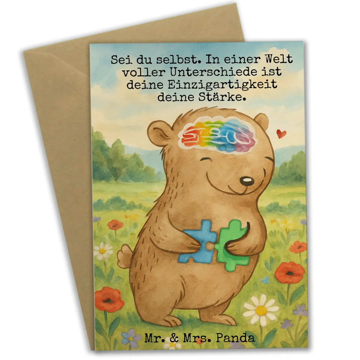 Grußkarte Bär Autismus Design Grußkarte, genesungskarte, Grußkarten, einladungskarten, kommunionskarte, Klappkarte, jubiläumskarte, hochzeitskarten, neujahrskarte, firmungskarte, vatertagskarte, babykarte, spruchkarte, osterkarte, abiturkarte, weihnachtskarten, dankeskarten, Motivkarte, Beileidskarte, Glückwunschkarte, glückwunschkarten, valentinstagskarte, osterkarten, Asperger Autismus, Bär, ASS, Autismus, Autismus-Spektrum-Störungen, Entwicklungsstörungen