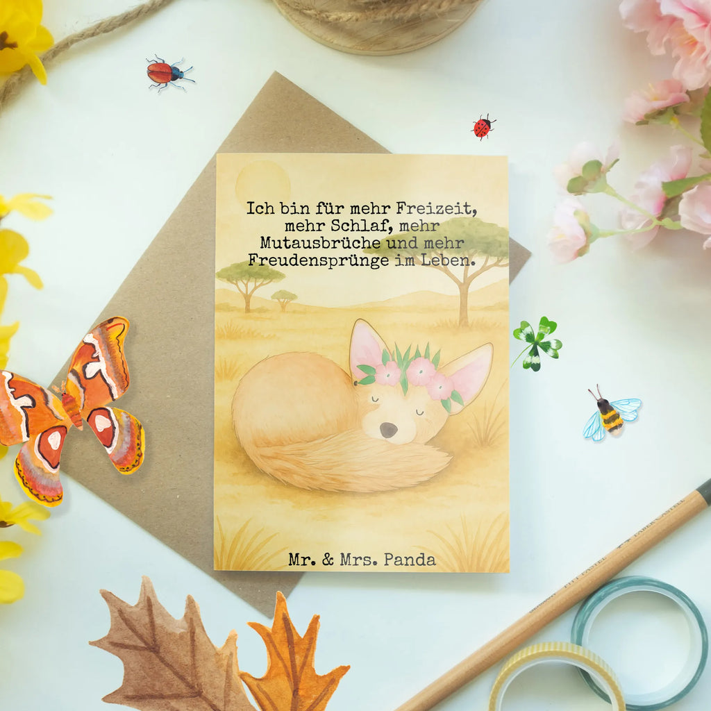 Greetings card desert fox Flower Design Grußkarte, Klappkarte, Einladungskarte, Glückwunschkarte, Hochzeitskarte, Geburtstagskarte, Karte, Ansichtskarten, Afrika, Wildtiere, Wüste, Wüstenfuchs, Blumen, Blumenkranz, Glücklich