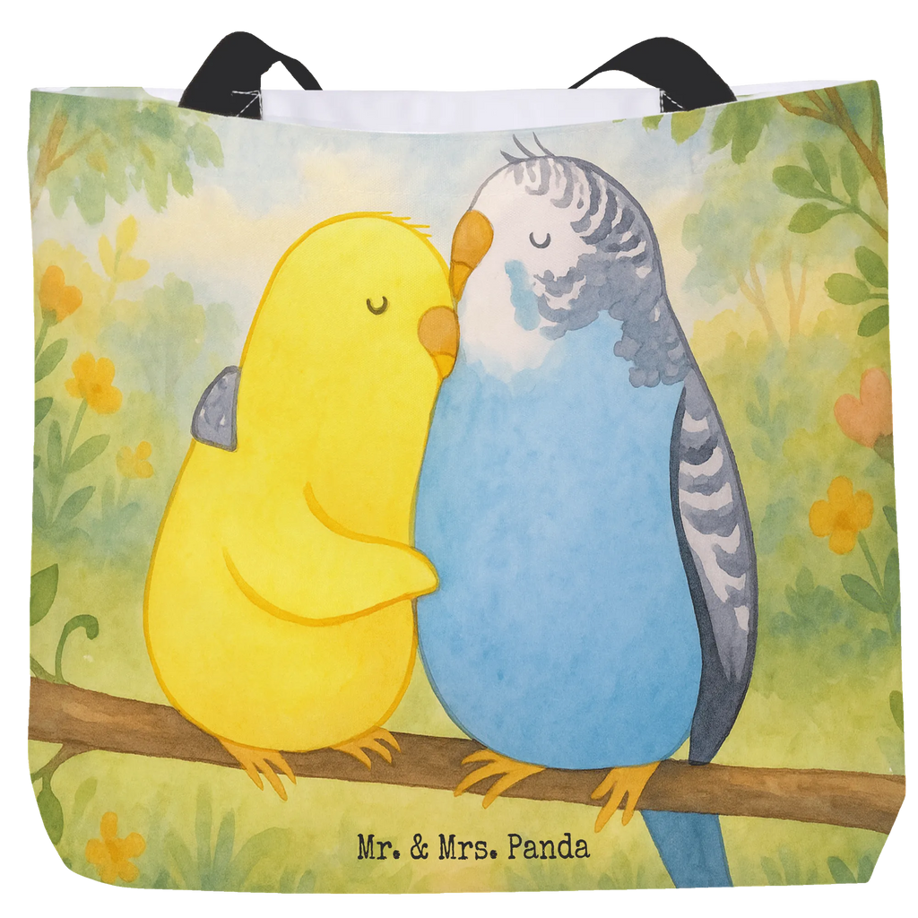 Shopper Parakeets in love Design Tasche, Alltagstasche, Schultasche, Freizeittasche, Einkaufstasche, Einkaufsbeutel, Tragebeutel, Beutel, Shopper, Strandtasche, Schulbeutel, Liebe, Partner, Freund, Freundin, Ehemann, Ehefrau, Heiraten, Verlobung, Heiratsantrag, Liebesgeschenk, Jahrestag, Hocheitstag, Nähe, Vertrauen, Wellensittich, Vögel, Kuscheln