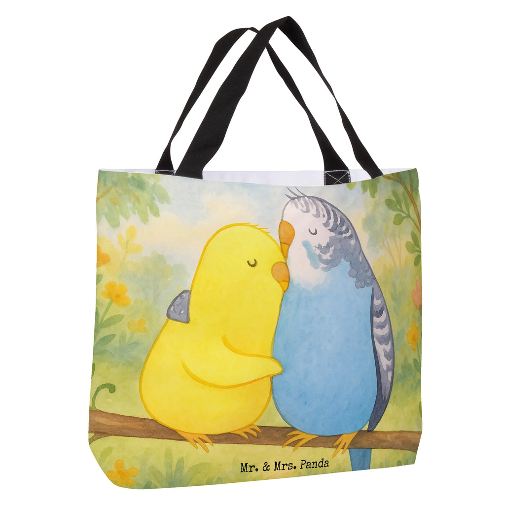 Shopper Parakeets in love Design Tasche, Alltagstasche, Schultasche, Freizeittasche, Einkaufstasche, Einkaufsbeutel, Tragebeutel, Beutel, Shopper, Strandtasche, Schulbeutel, Liebe, Partner, Freund, Freundin, Ehemann, Ehefrau, Heiraten, Verlobung, Heiratsantrag, Liebesgeschenk, Jahrestag, Hocheitstag, Nähe, Vertrauen, Wellensittich, Vögel, Kuscheln