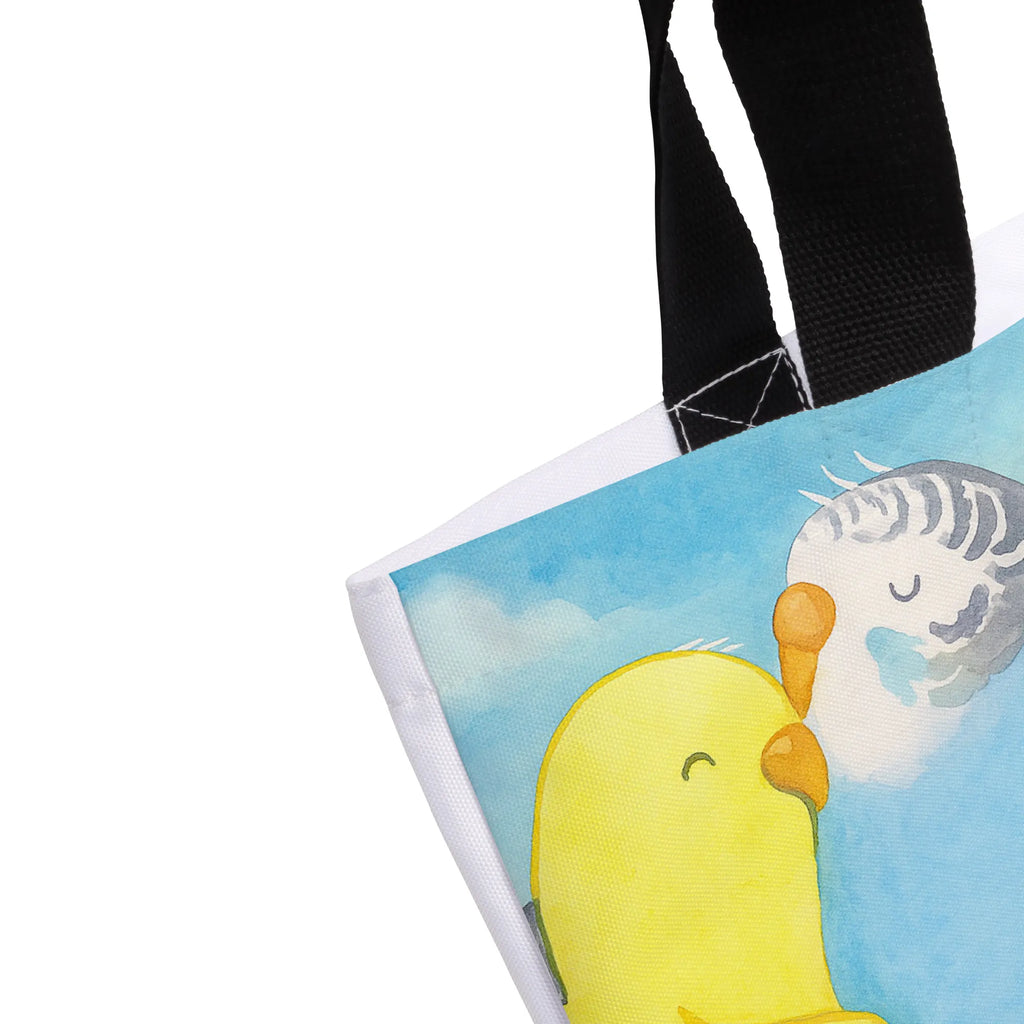 Shopper Parakeets in love Design Tasche, Alltagstasche, Schultasche, Freizeittasche, Einkaufstasche, Einkaufsbeutel, Tragebeutel, Beutel, Shopper, Strandtasche, Schulbeutel, Liebe, Partner, Freund, Freundin, Ehemann, Ehefrau, Heiraten, Verlobung, Heiratsantrag, Liebesgeschenk, Jahrestag, Hocheitstag, Nähe, Vertrauen, Wellensittich, Vögel, Kuscheln