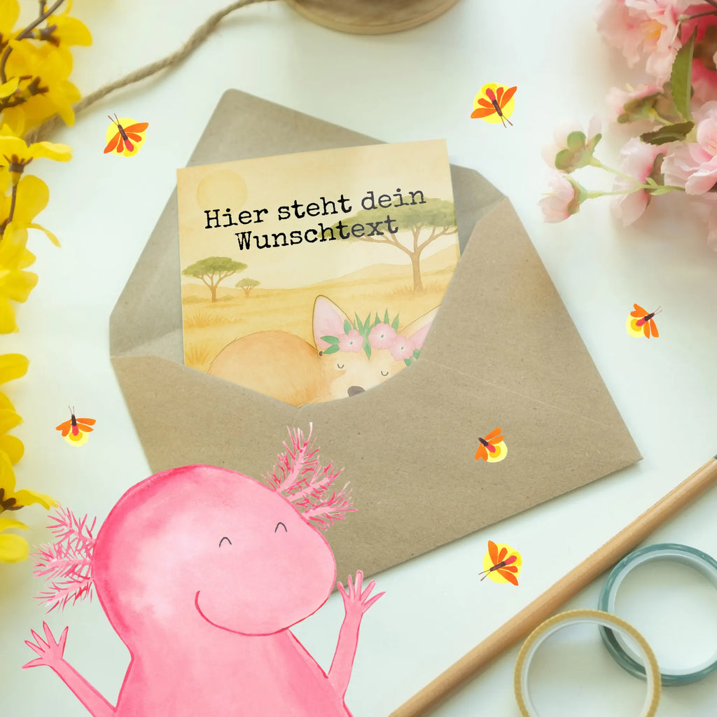 Personalised greetings card desert fox Flower Design Grußkarte selber drucken, Grußkarte mit persönlichen Nachrichten, Grußkarten personalisiert, Grußkarte selbst gestalten, Personalisiertere Klappkarte, Personalisierte Grußkarte, Personalisierte Hochzeitskarte, Personalisierte Karte, Personalisierte Einladungskarte, Personalisierte Glückwunschkarte, Grußkarte als Geldgeschenk, Grußkarte mit Namen, Personalisierte Geburtstagskarte, Afrika, Wildtiere, Wüstenfuchs, Glücklich, Wüste, Blumenkranz, Blumen