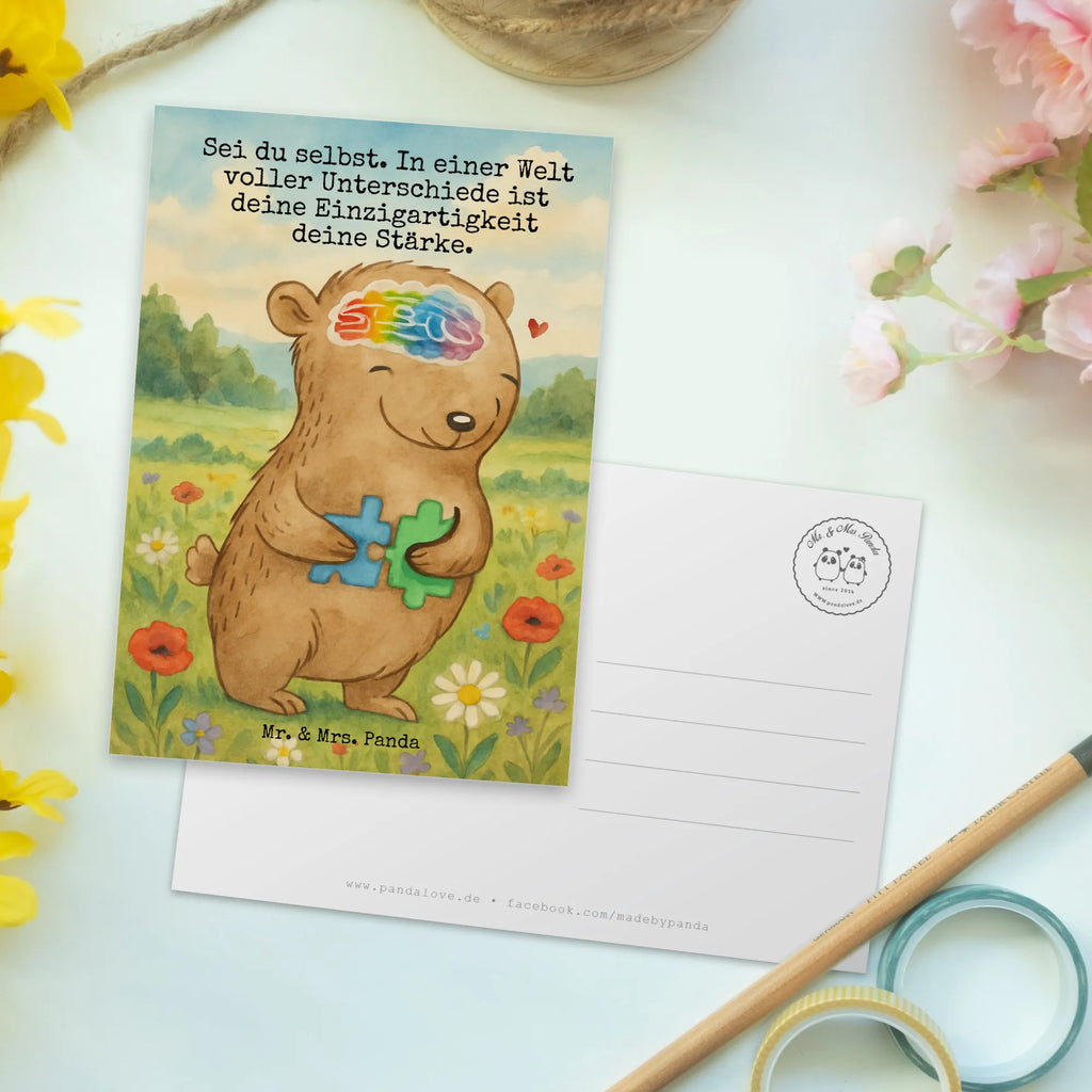 Postcard Bear Autism Design Karte, Einladung Geburtstag, Einladung, Postkarte, Geschenkkarte, Geburtstagskarte, Ansichtskarten, Dankeskarte, Ansichtskarte, Grußkarte, Einladungskarten Geburtstag, Einladungskarte, Autismus, Autismus-Spektrum-Störungen, Bär, Entwicklungsstörungen, Asperger Autismus, ASS