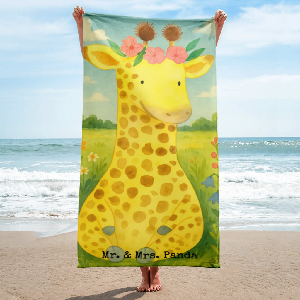 XL bath towel giraffe flower wreath Design Handtuch, Badetuch, Duschtuch, Strandtuch, Saunatuch, Afrika, Wildtiere, Giraffe, Blumenkranz, Abenteurer, Selbstliebe, Freundin
