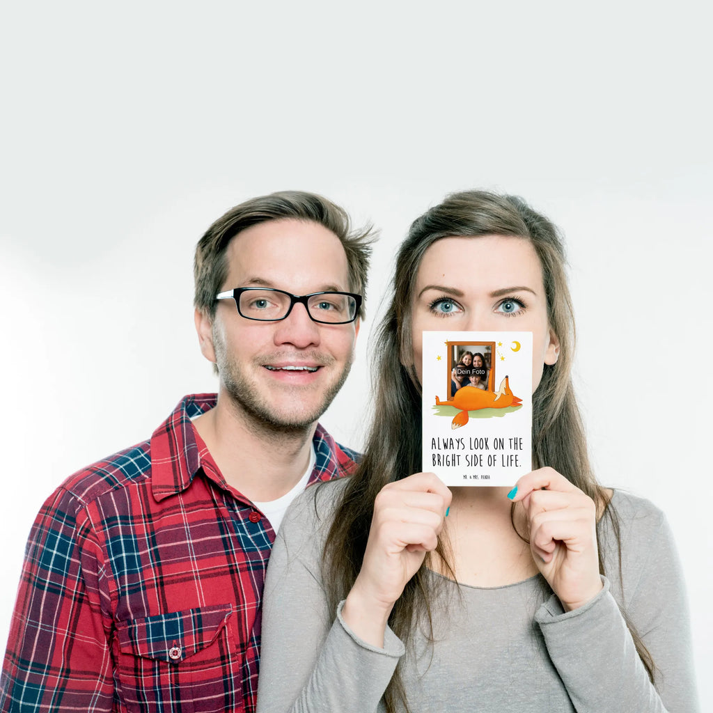 Personalisierte Foto Postkarte Fuchs Sterne Design Personalisierte Foto Postkarte, Fuchs, Füchse, tröstende Worte, Spruch positiv, Spruch schön, Romantik, Always Look on the Bright Side of Life