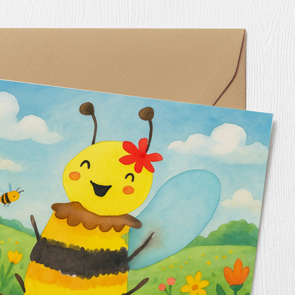 Deluxe Card bee happy Design Karte, Grußkarte, Klappkarte, Einladungskarte, Glückwunschkarte, Hochzeitskarte, Geburtstagskarte, Hochwertige Grußkarte, Hochwertige Klappkarte, Biene, Wespe, Hummel