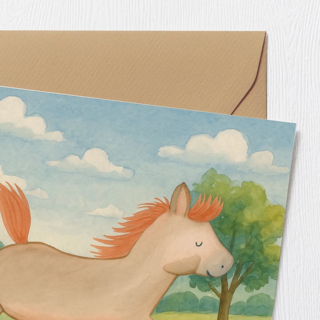 Deluxe Karte Pferd Springen Design Karte, Grußkarte, Klappkarte, Einladungskarte, Glückwunschkarte, Hochzeitskarte, Geburtstagskarte, Hochwertige Grußkarte, Hochwertige Klappkarte, Bauernhof, Hoftiere, Landwirt, Landwirtin, Pferd, Pony, Pferde, Stall, Pferdestall, ausreiten, reiten, Pferdebesitzer