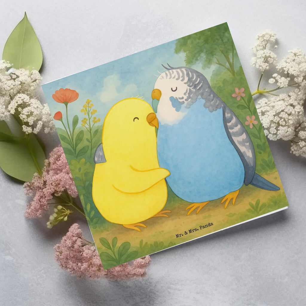 Deluxe Karte Wellensittich Liebe Design Karte, Grußkarte, Klappkarte, Einladungskarte, Glückwunschkarte, Hochzeitskarte, Geburtstagskarte, Hochwertige Grußkarte, Hochwertige Klappkarte, Liebe, Partner, Freund, Freundin, Ehemann, Ehefrau, Heiraten, Verlobung, Heiratsantrag, Liebesgeschenk, Jahrestag, Hocheitstag, Vögel, Wellensittich, Nähe, Kuscheln, Vertrauen