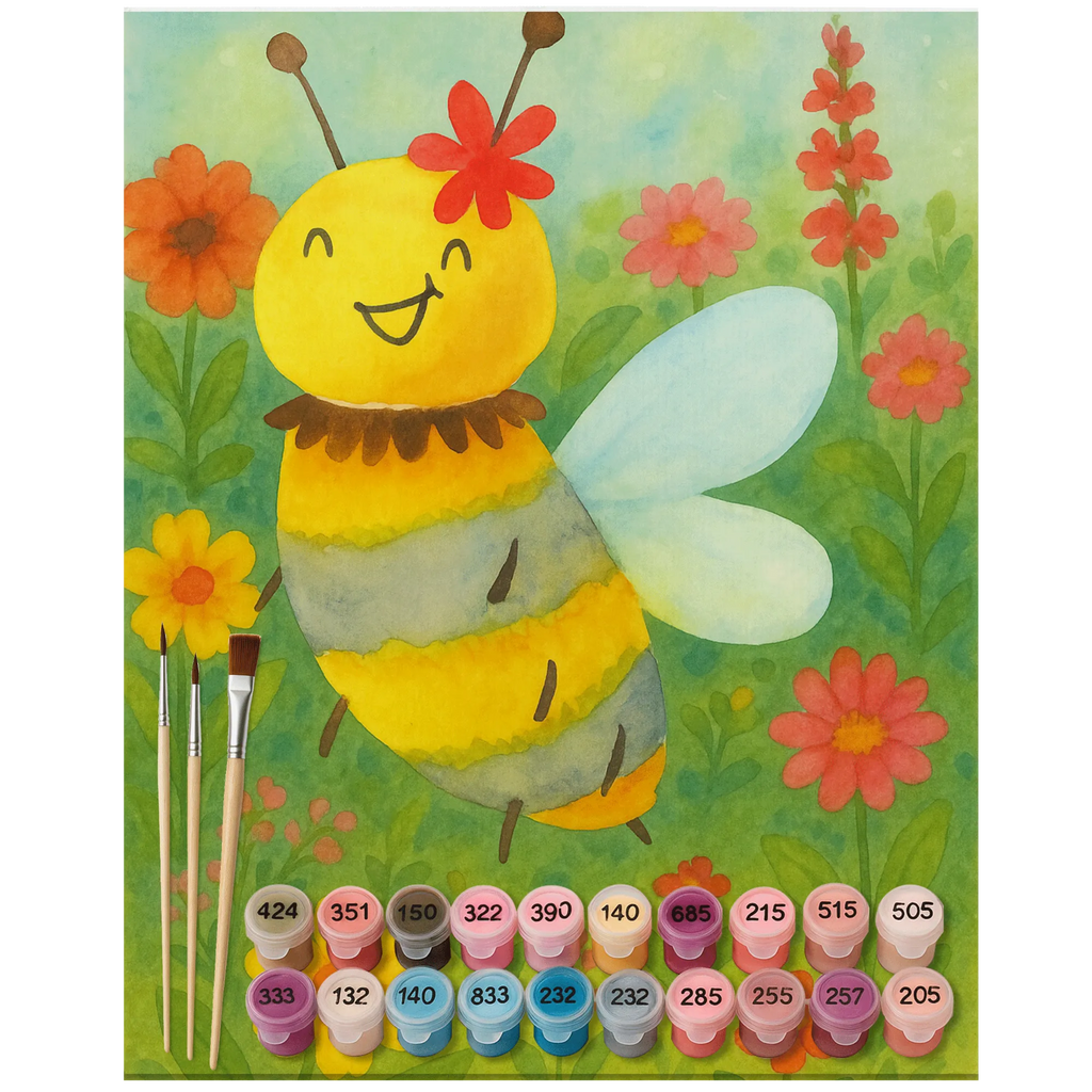 Paint by Numbers bee flower Design Baseln, Bastelidee, Ausmalbild, Kunstwerk, Malen nach Zahlen, Künstler, DIY, Kreativität, Malen, Biene, Wespe, Hummel