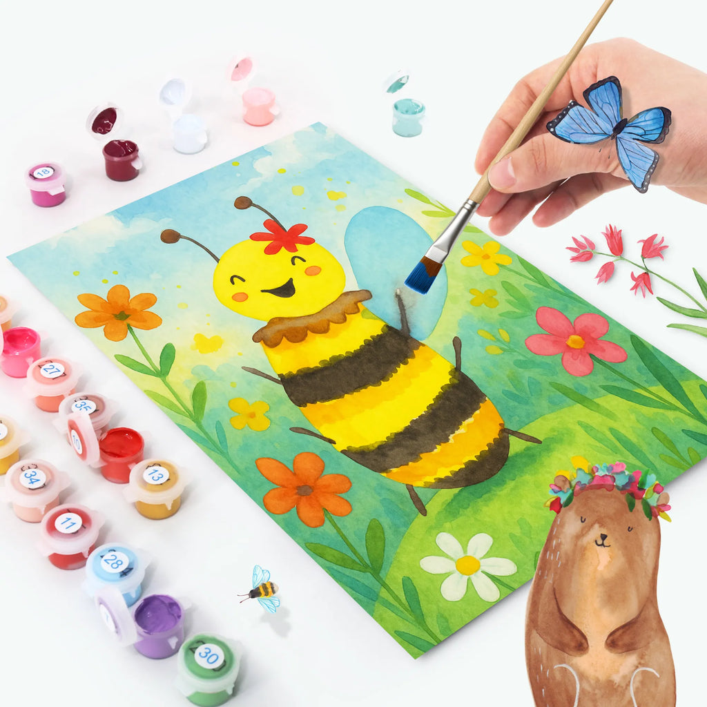 Paint by Numbers bee happy Design Kunstwerk, Bastelidee, Malen nach Zahlen, Ausmalbild, Malen, Kreativität, Baseln, Künstler, DIY, Biene, Wespe, Hummel