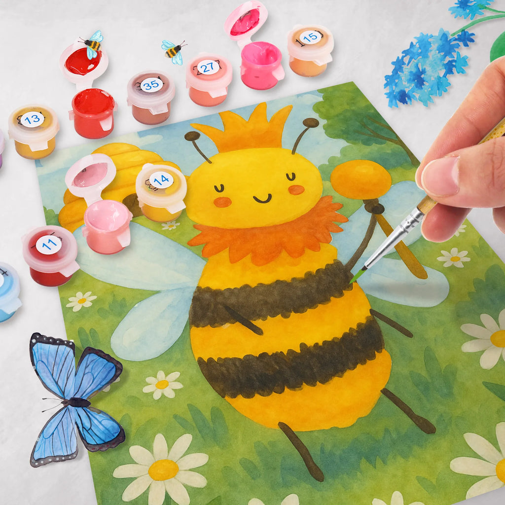 Malen nach Zahlen Biene König Design Malen, Malen nach Zahlen, Bastelidee, Baseln, Künstler, Kunstwerk, Kreativität, DIY, Ausmalbild, Biene, Wespe, Hummel