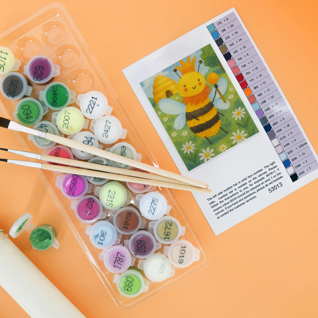 Malen nach Zahlen Biene König Design Malen, Malen nach Zahlen, Bastelidee, Baseln, Künstler, Kunstwerk, Kreativität, DIY, Ausmalbild, Biene, Wespe, Hummel