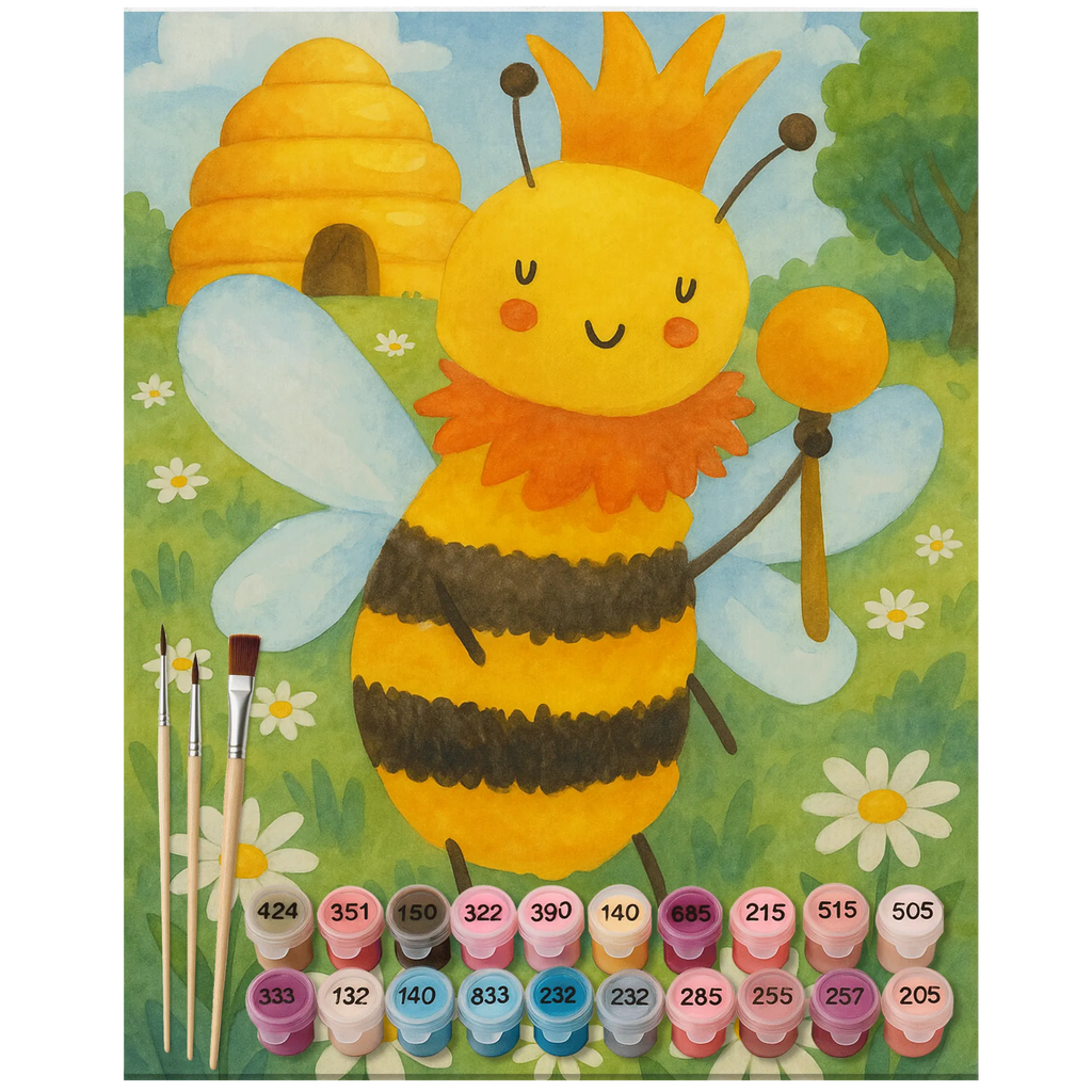 Malen nach Zahlen Biene König Design Malen, Malen nach Zahlen, Bastelidee, Baseln, Künstler, Kunstwerk, Kreativität, DIY, Ausmalbild, Biene, Wespe, Hummel